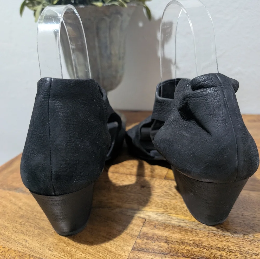 Eileen Fisher Black Leather  Iris‎ Sandals Wedges Size 8.5